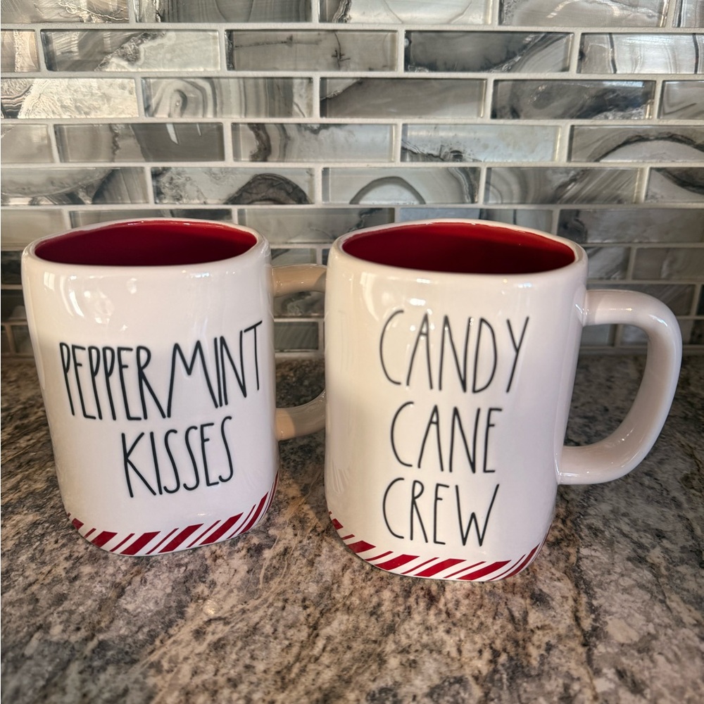 Rae Dunn “PEPPERMINT KISSES” & “CANDY CANE CREW”  Christmas Mug Set